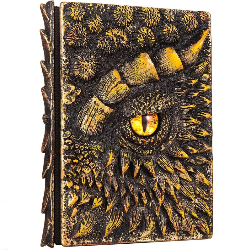 LZlightactor 3D Dragon Eye Embossed Journal,Resin Engraving Notebook,Dnd notebook for Dragon Lovers ，Blank Paper,Hardcover Travel Notepad for Writing,Sketchbook,Collection,Gift,Decoration A4 and A5 Size (A5-Glod) - Image 1